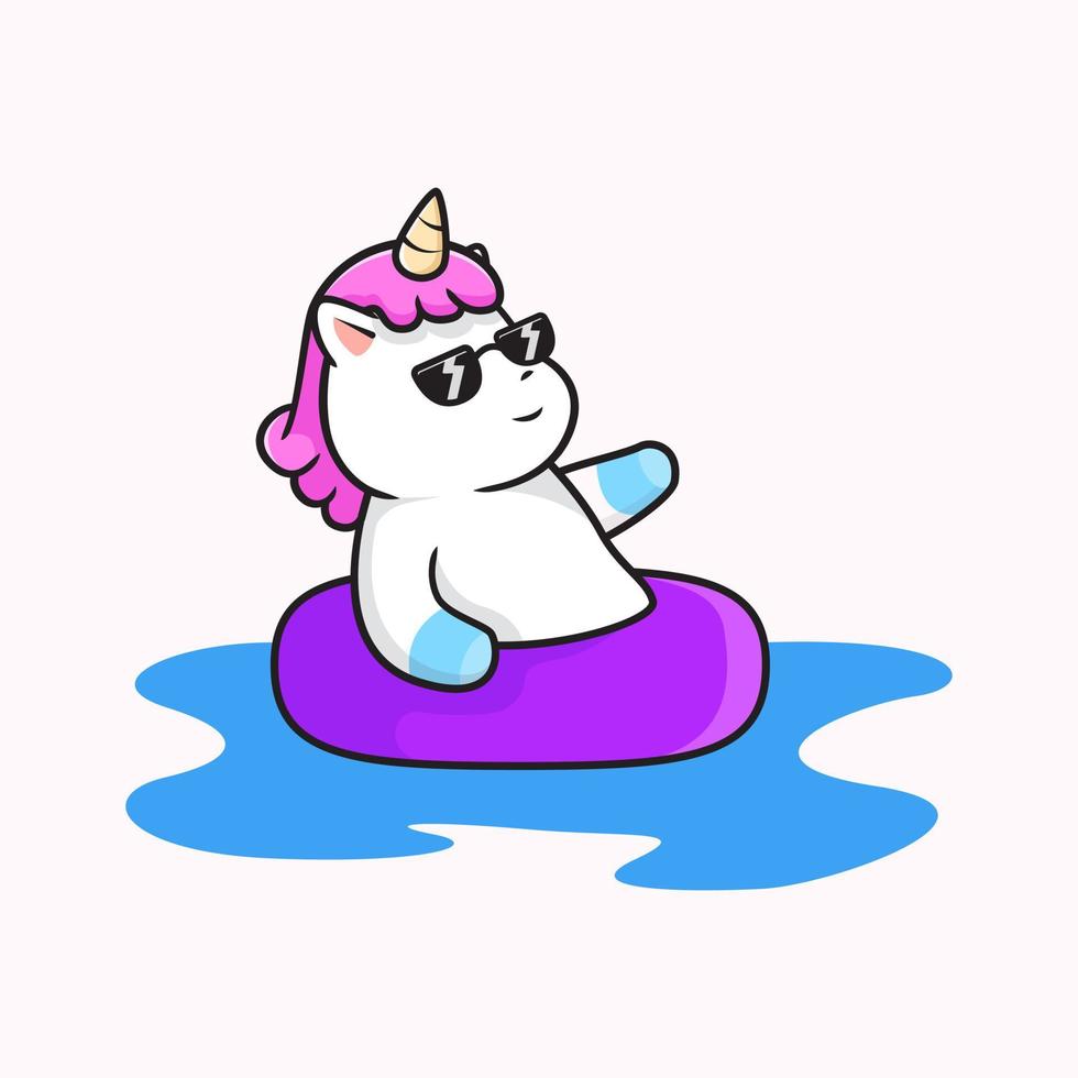 unicórnio na piscina vetor de ilustração bonito dos desenhos animados adequado para livros infantis, adesivos, banners, camiseta e outros produtos gráficos