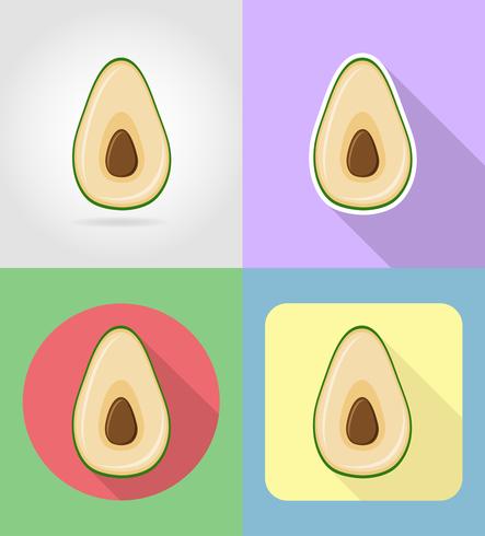 frutas abacate ícones conjunto planas com a ilustração do vetor de sombra