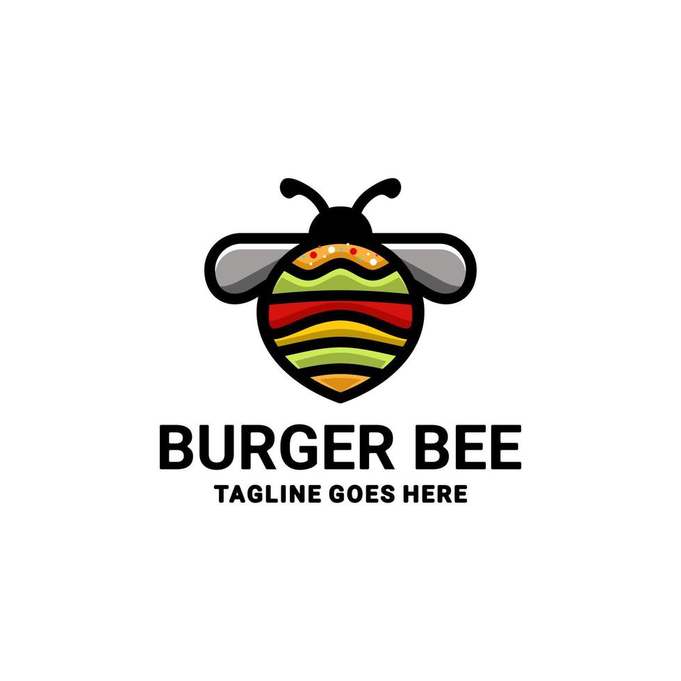 combinação de design de logotipo de duplo sentido de hambúrguer e abelha vetor
