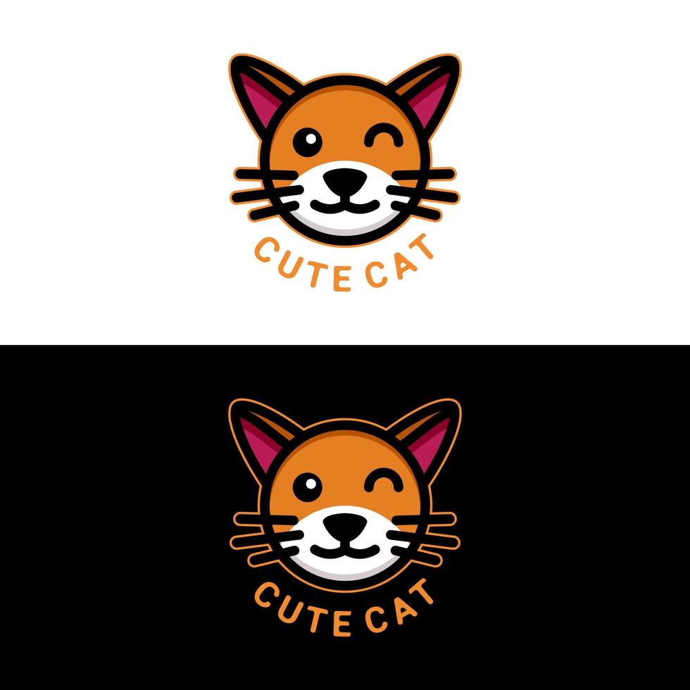 gato em fundo branco e preto, design de logotipo de vetor de desenho animado editável