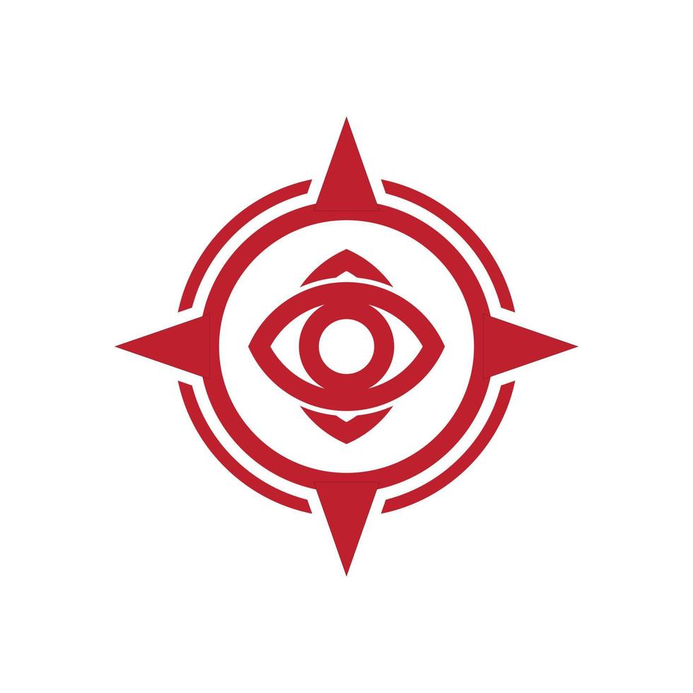 combinação de bússola com globo ocular em fundo branco, design de logotipo de vetor minimalista plano
