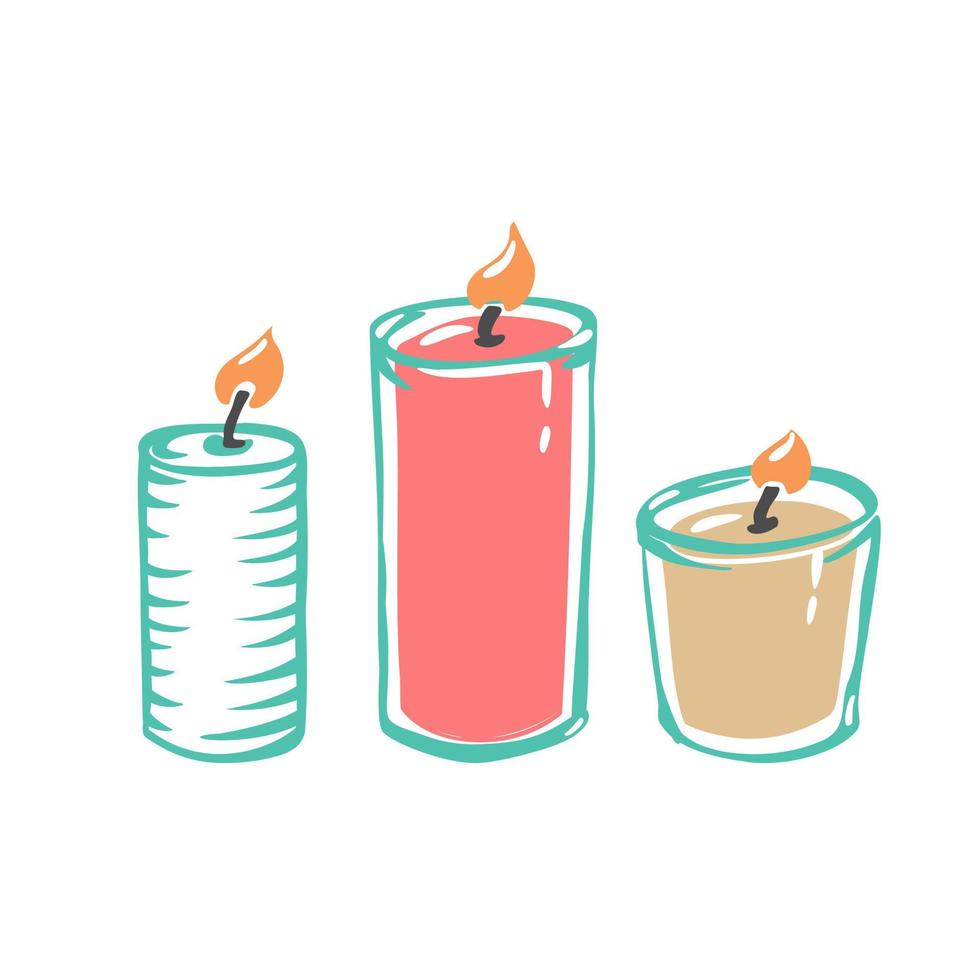 velas perfumadas para aromaterapia são isoladas em um fundo branco. ilustração vetorial com decoração de casa hygge, um elemento de design decorativo festivo. ilustração colorida plana dos desenhos animados. vetor
