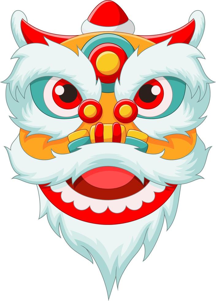 dança da cabeça do leão chinês no fundo branco vetor