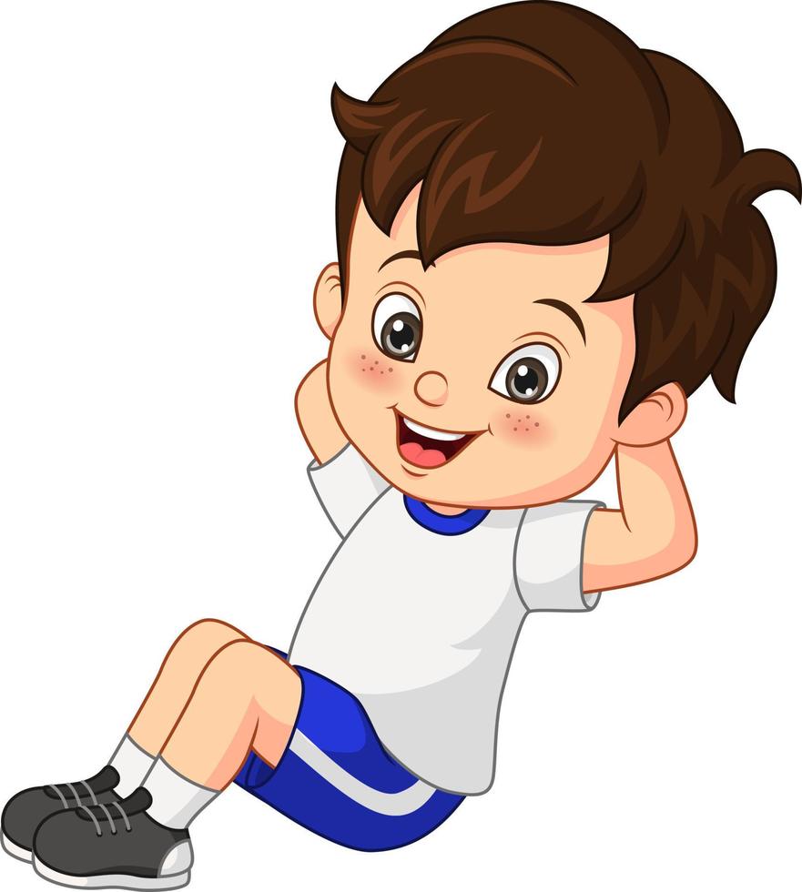 desenho animado garotinho fazendo exercício vetor
