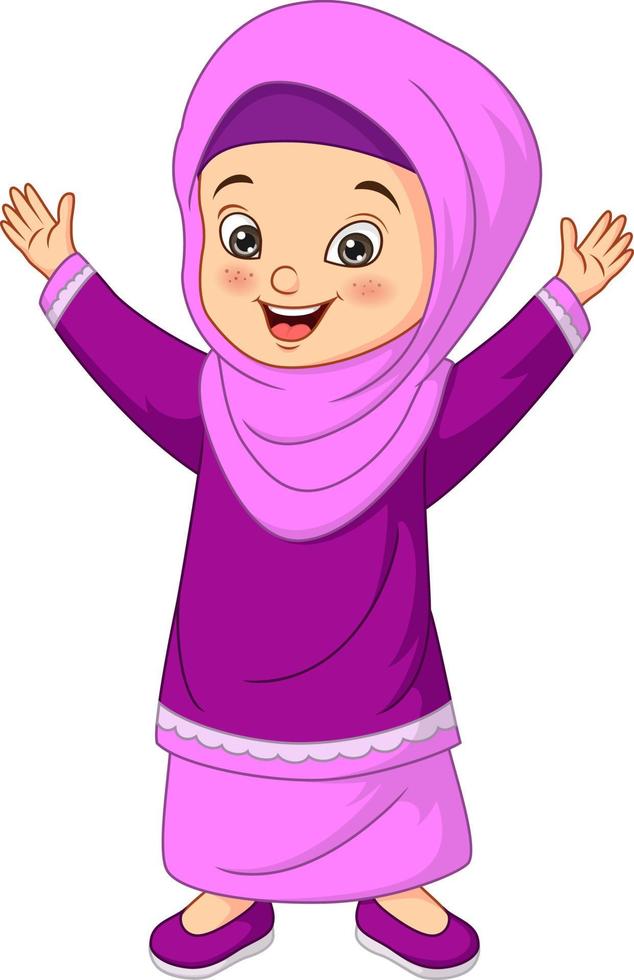 desenho de menina muçulmana feliz em fundo branco vetor