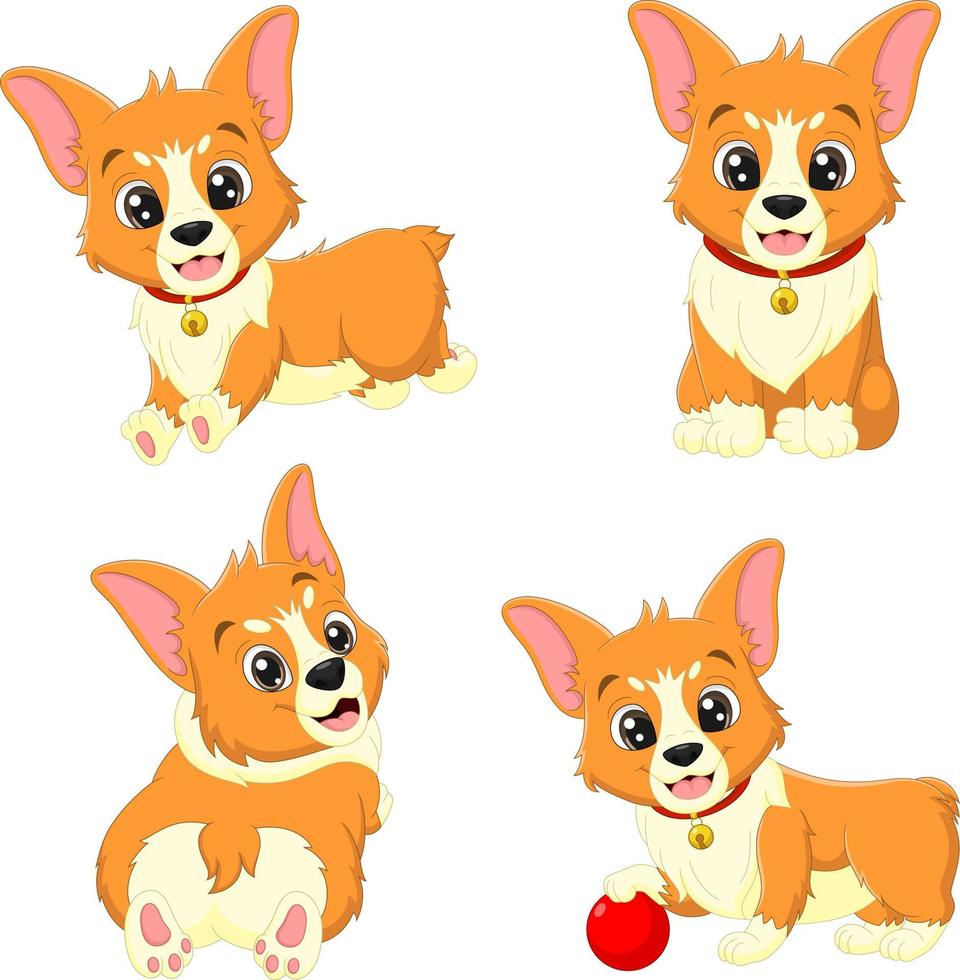 conjunto de desenhos animados de cachorros fofos em poses diferentes vetor