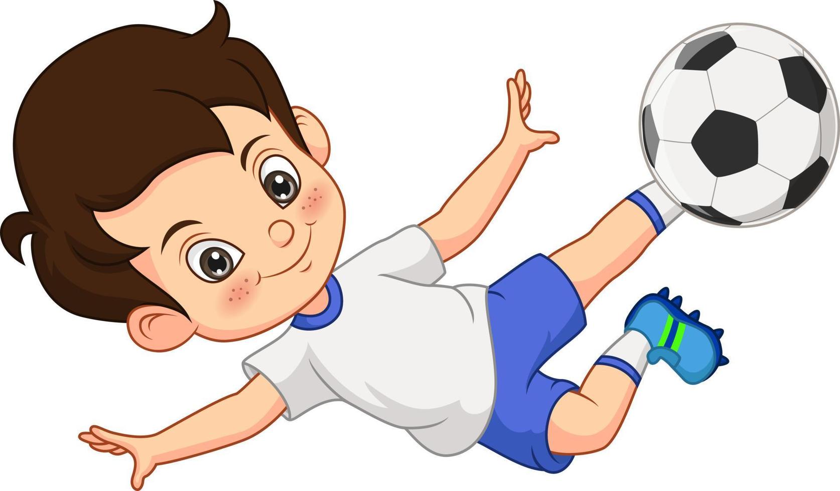 Um menino personagem de desenho animado jogando futebol