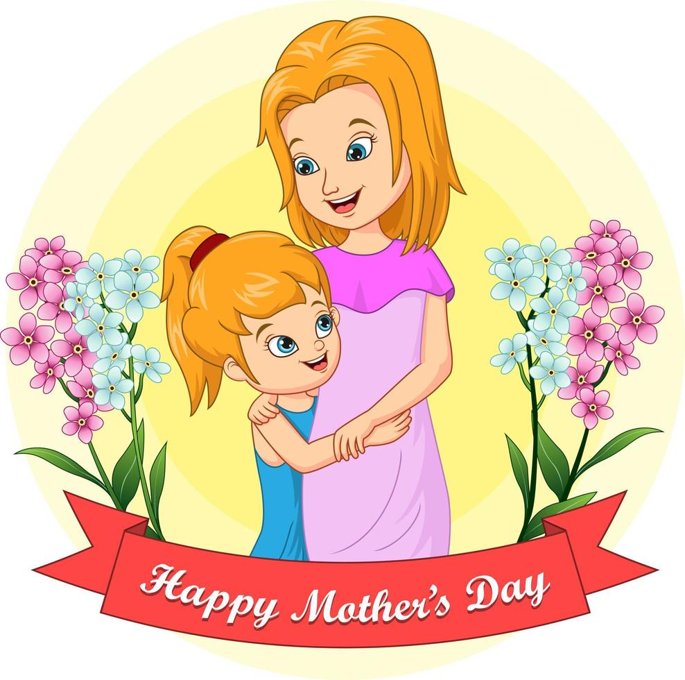 cartão de feliz dia das mães. menina bonitinha abraçando a mãe vetor