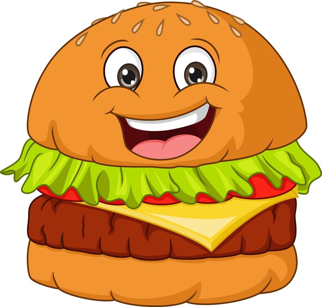 personagem de mascote de hambúrguer bonito dos desenhos animados vetor