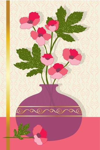 flores cor de rosa na colocação de gráfico de vetor de vaso