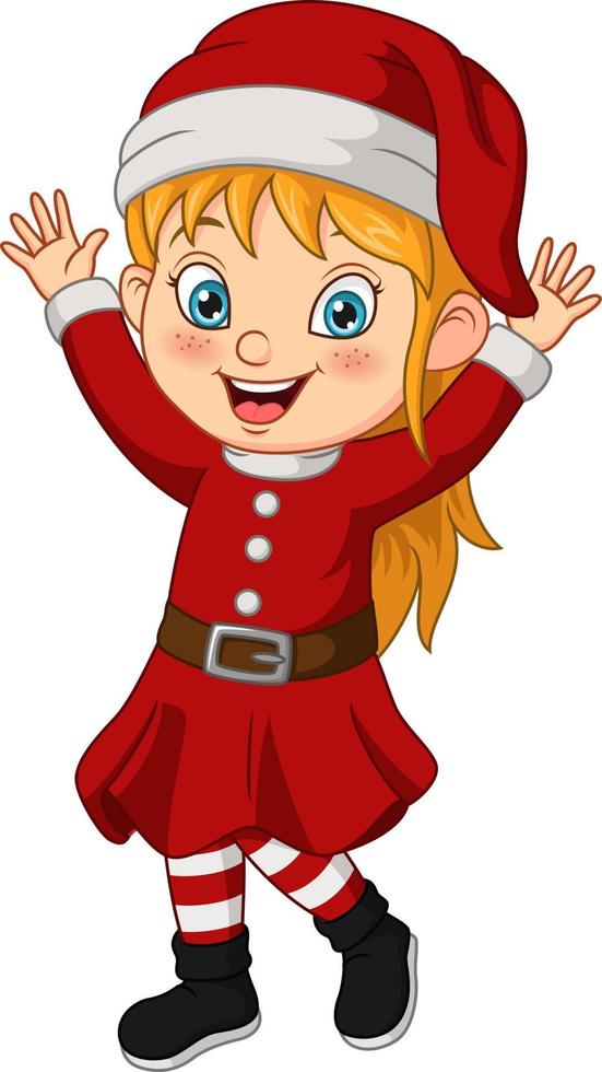 menina dos desenhos animados vestindo fantasia de papai noel de natal vetor