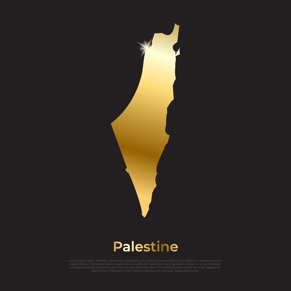 mapa de fronteira do país palestino em design de cor de metal dourado dourado. vetor