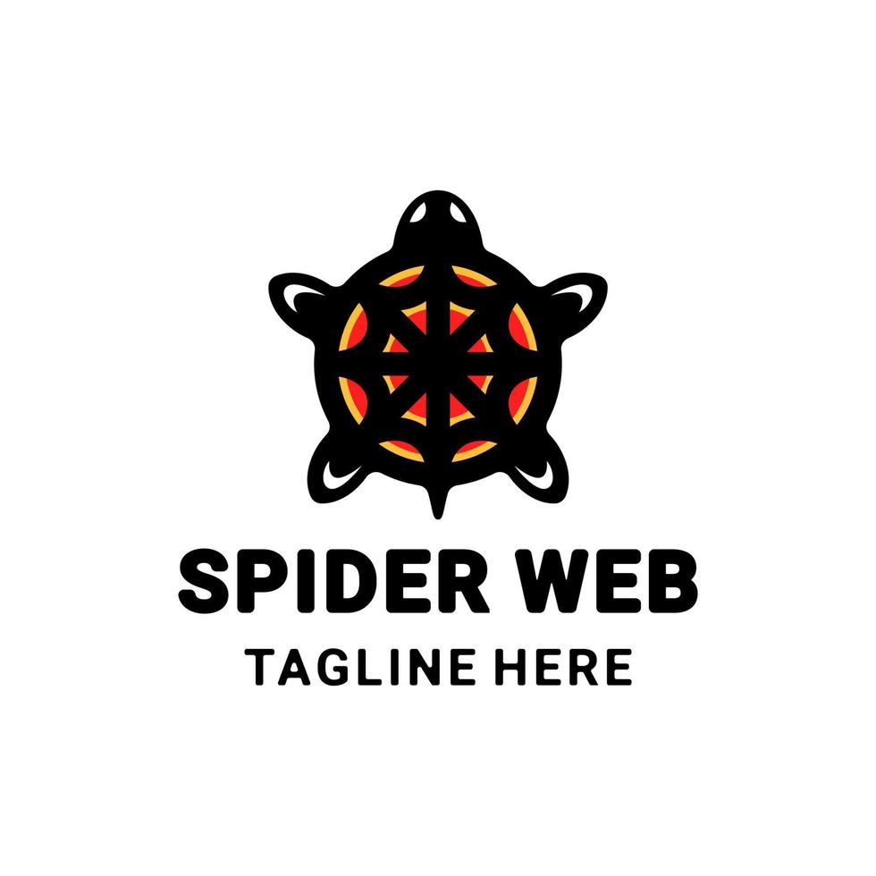 design de logotipo de vetor de mascote simples de tartaruga de combinação de duplo significado e teia de aranha