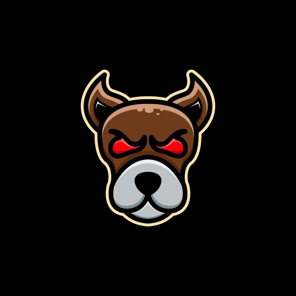 cara de cachorro em fundo preto, design de logotipo de vetor de desenho animado editável