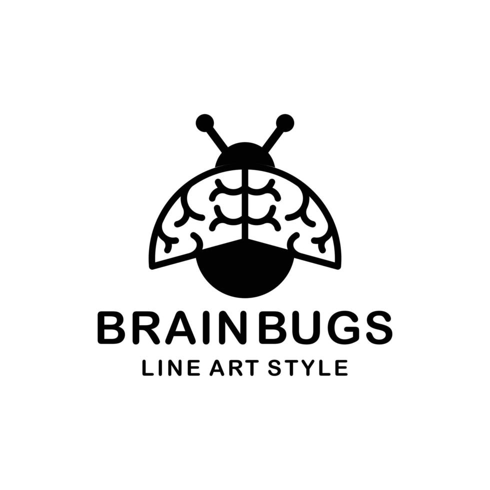 combinação de cérebro com inseto em fundo branco, design de logotipo de vetor de modelo