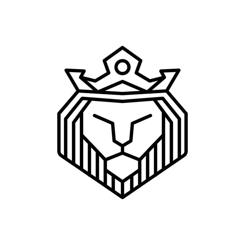 rei leão com estilo de arte de linha, design de logotipo vetorial na cor preto e branco vetor