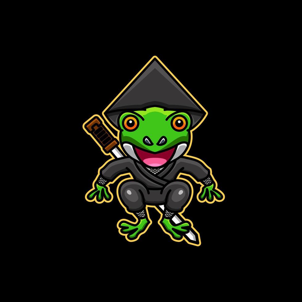 sapo ninja samurai em fundo preto, design de logotipo de vetor de desenho animado editável