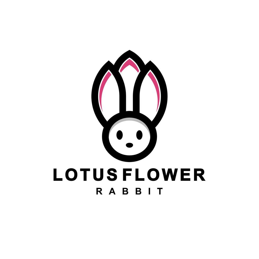 combinação de flor de lótus e coelho com estilo de arte de linha em fundo branco, design de logotipo de vetor de modelo editável