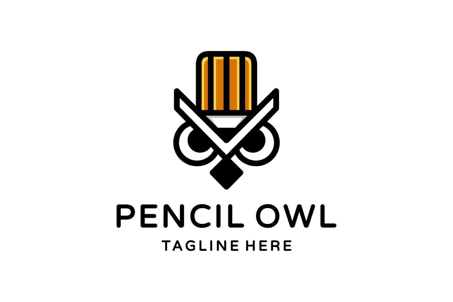 combinação de design de logotipo vetorial coruja e lápis com estilo de arte de linha vetor