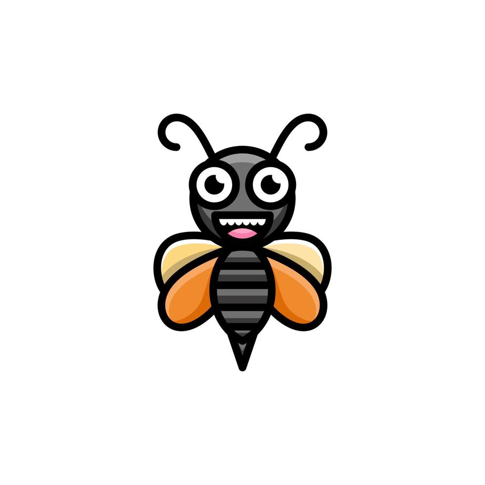 abelha em fundo branco, design de logotipo de vetor de desenho animado editável