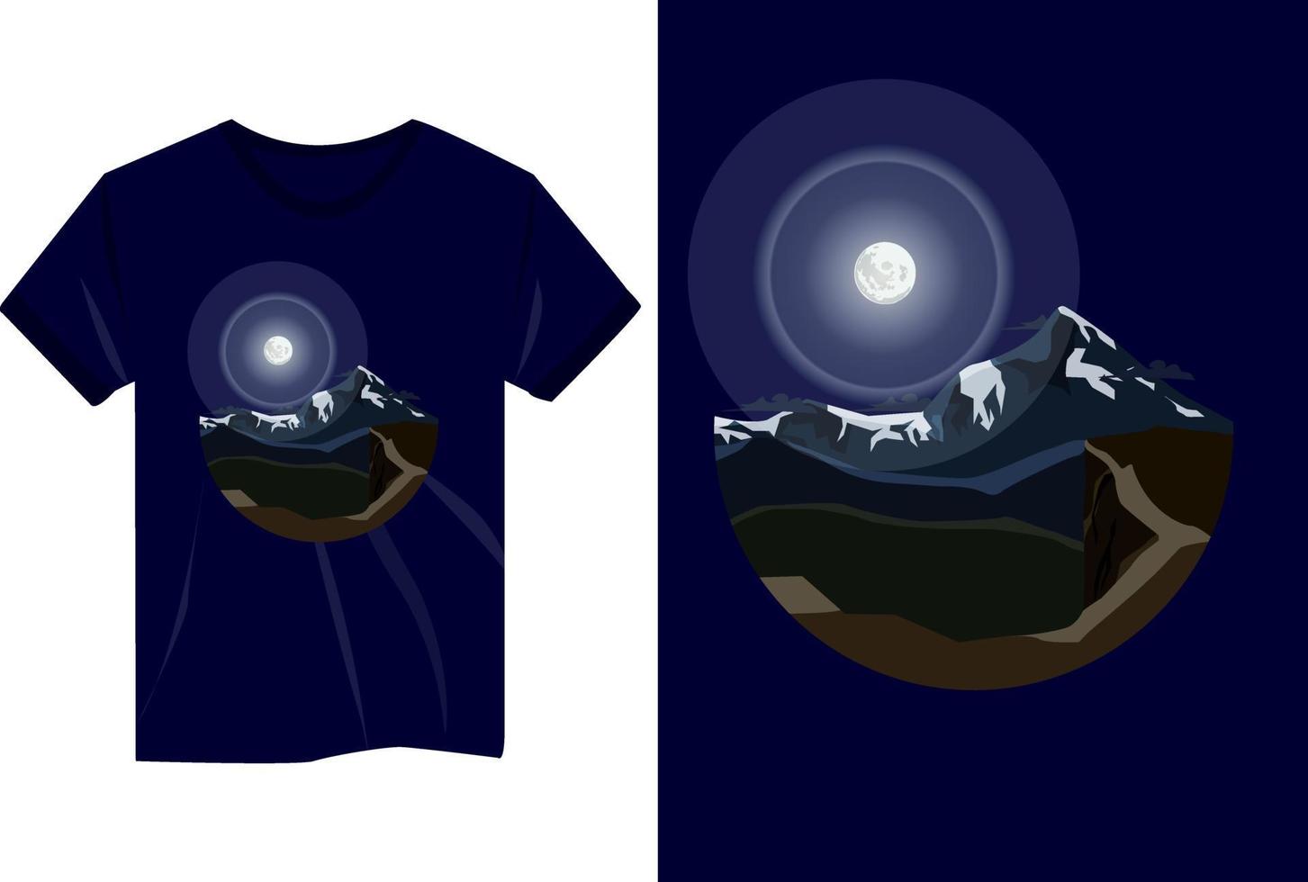 design de maquete de camiseta de cordilheira noturna vetor