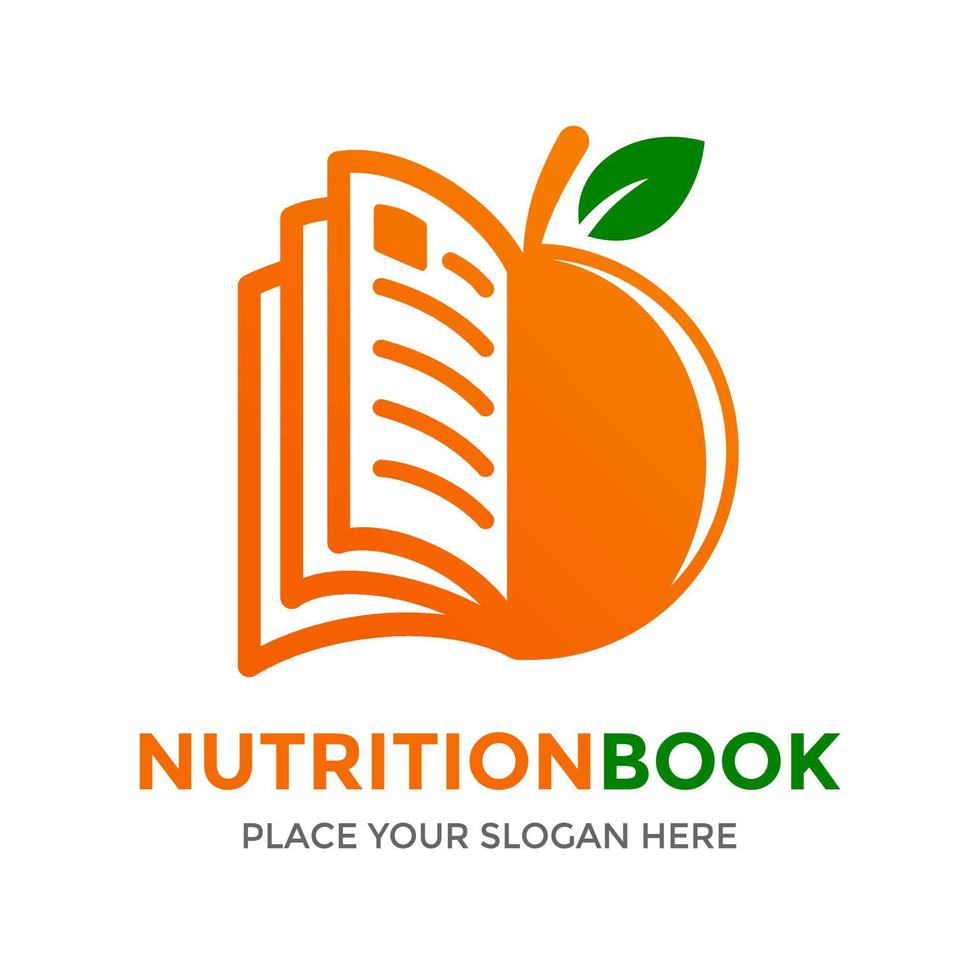 modelo de logotipo de vetor de livro de nutrição. este design usa o símbolo laranja. adequado para alimentos e saudáveis.