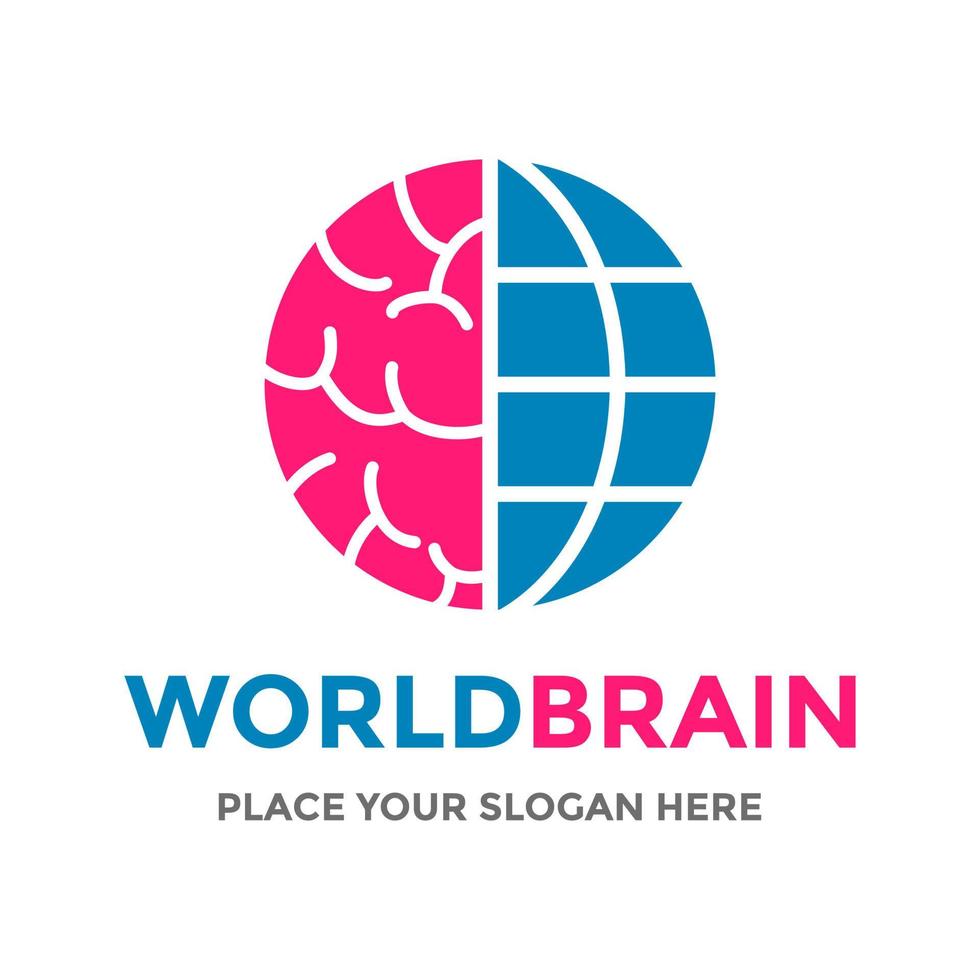 modelo de logotipo de vetor de cérebro mundial. este design usa o símbolo do globo. adequado para educação ou natureza.