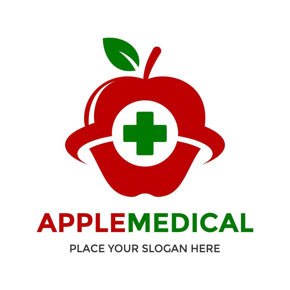 modelo de logotipo de vetor médico de maçã. este design usa o símbolo de frutas. adequado para negócios médicos e alimentares.