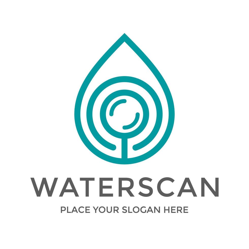 água scan vector logo template.this design usa símbolo de lupa. adequado para análise.