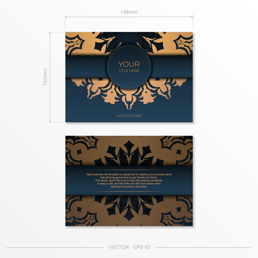 modelo de cartão de convite azul escuro com ornamento abstrato. elementos elegantes e clássicos prontos para impressão e tipografia. ilustração vetorial. vetor