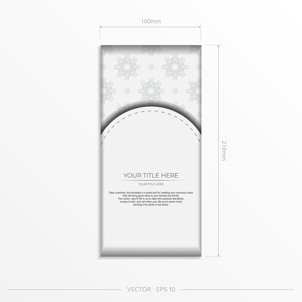 modelo de cartão de convite retangular branco luxuoso com ornamento abstrato vintage. elementos elegantes e clássicos são ótimos para decorar. ilustração vetorial. vetor