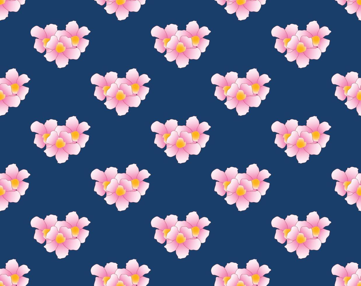 flor de trombeta rosa sem costura sobre fundo azul índigo vetor
