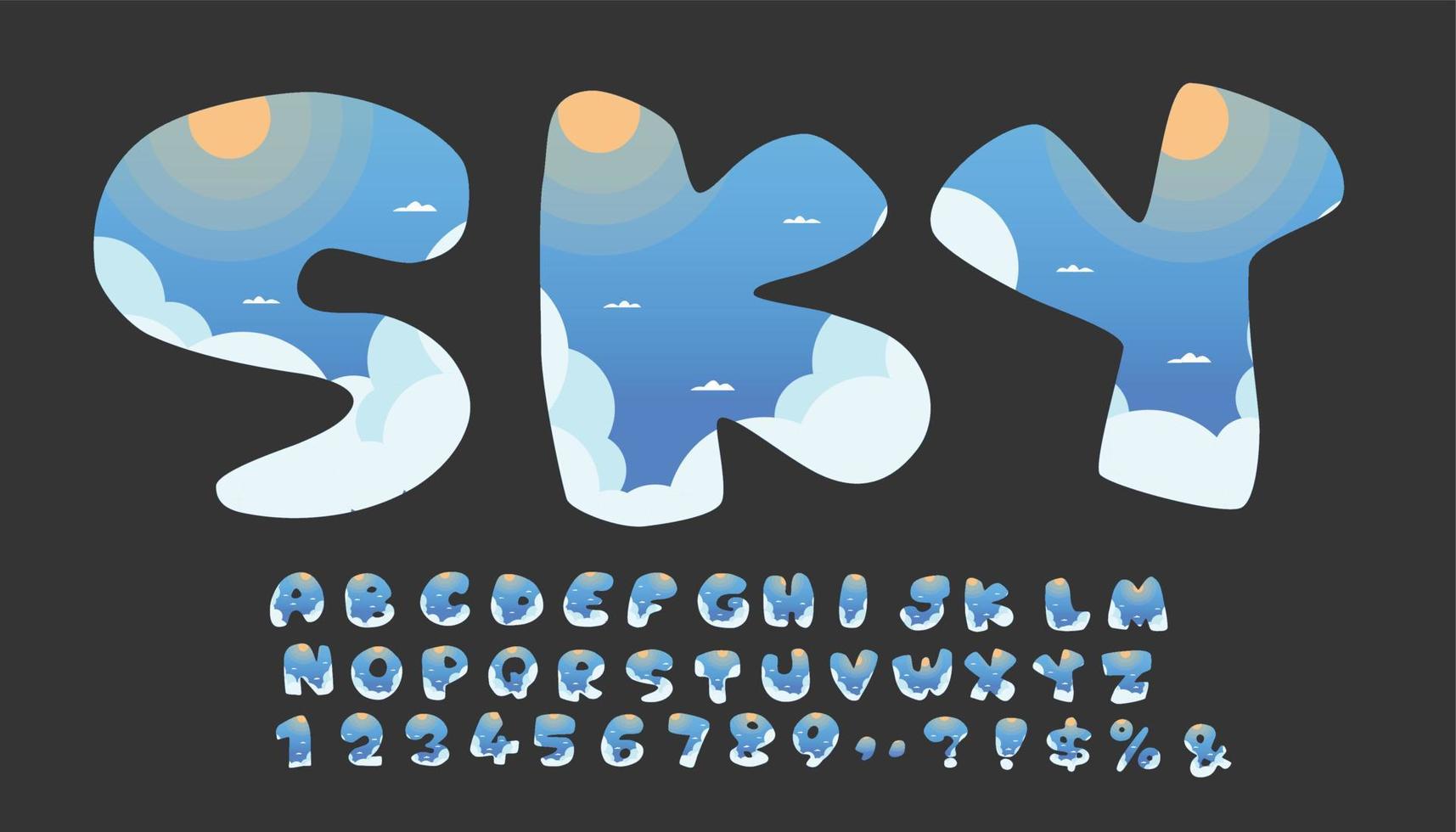 alfabeto bonito dos desenhos animados set.alphabet conjunto de símbolos em forma de nuvens do céu. vetor