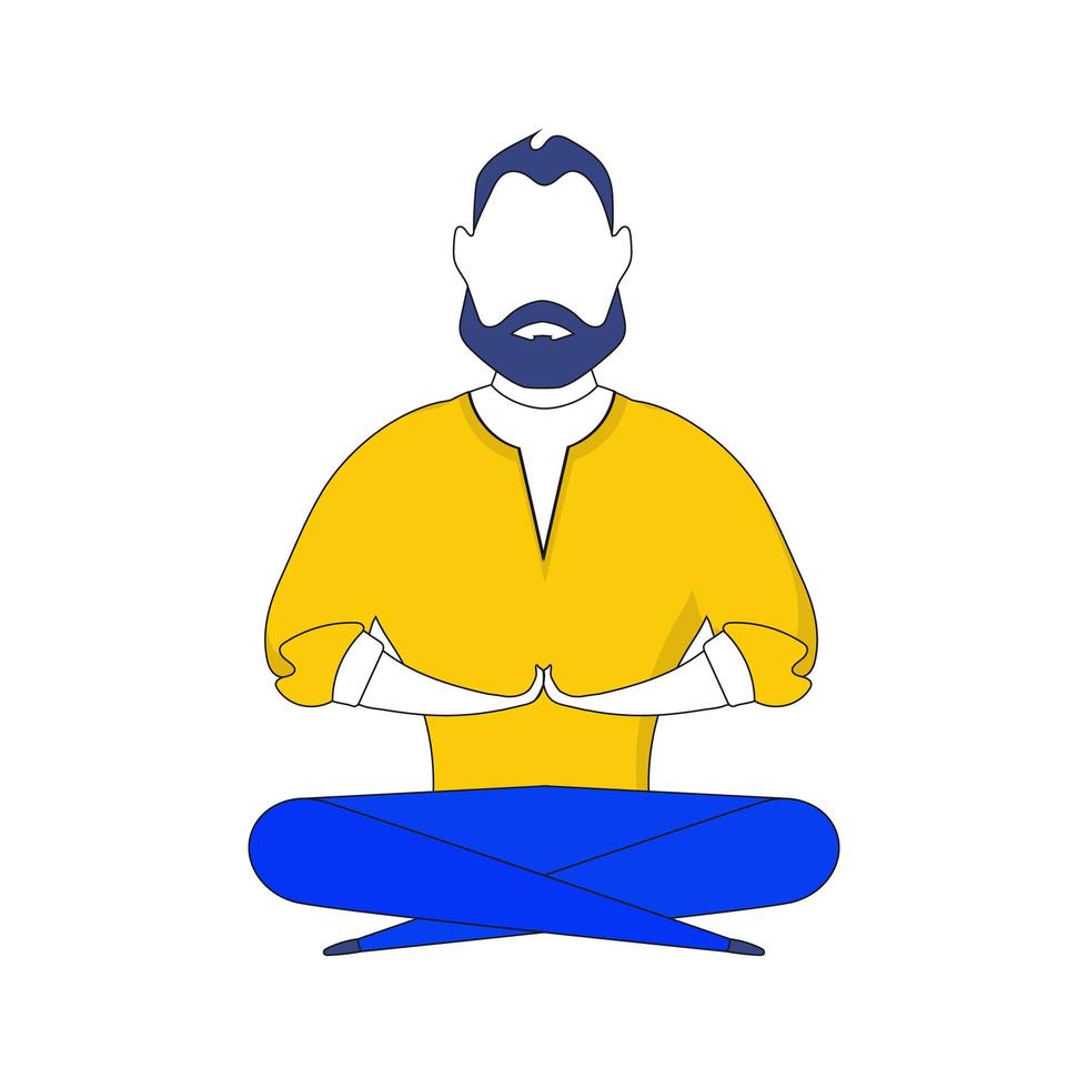 o cara está meditando. o homem está fazendo ioga. ícone para apresentação, cartões postais e aplicativos. cor amarela e azul. vetkor. vetor