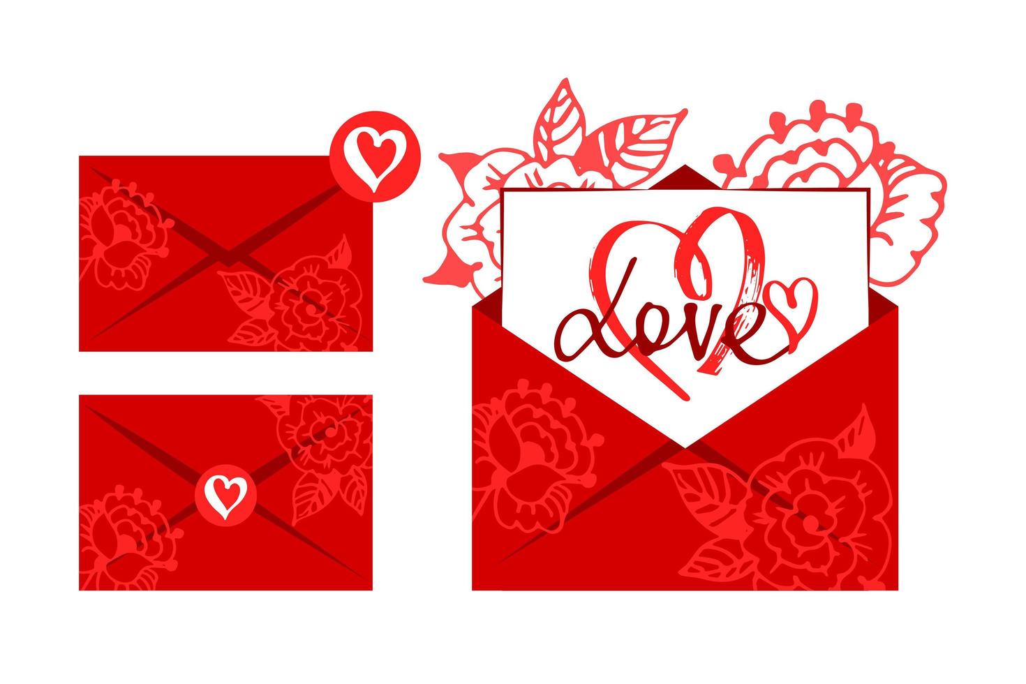 cartas de amor com envelope. envelope na cor vermelha para mensagens de amor, amizade. vetor. vetor