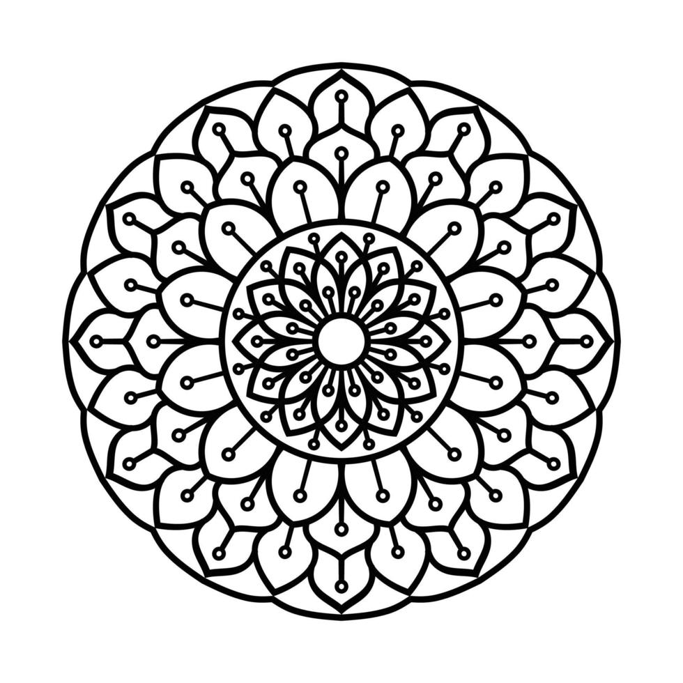 desenho de mandala de flores preto e branco para colorir vetor