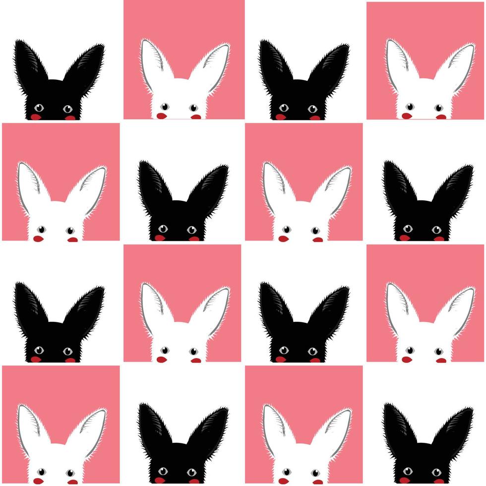 fundo de tabuleiro de xadrez de coelho rosa branco preto vetor