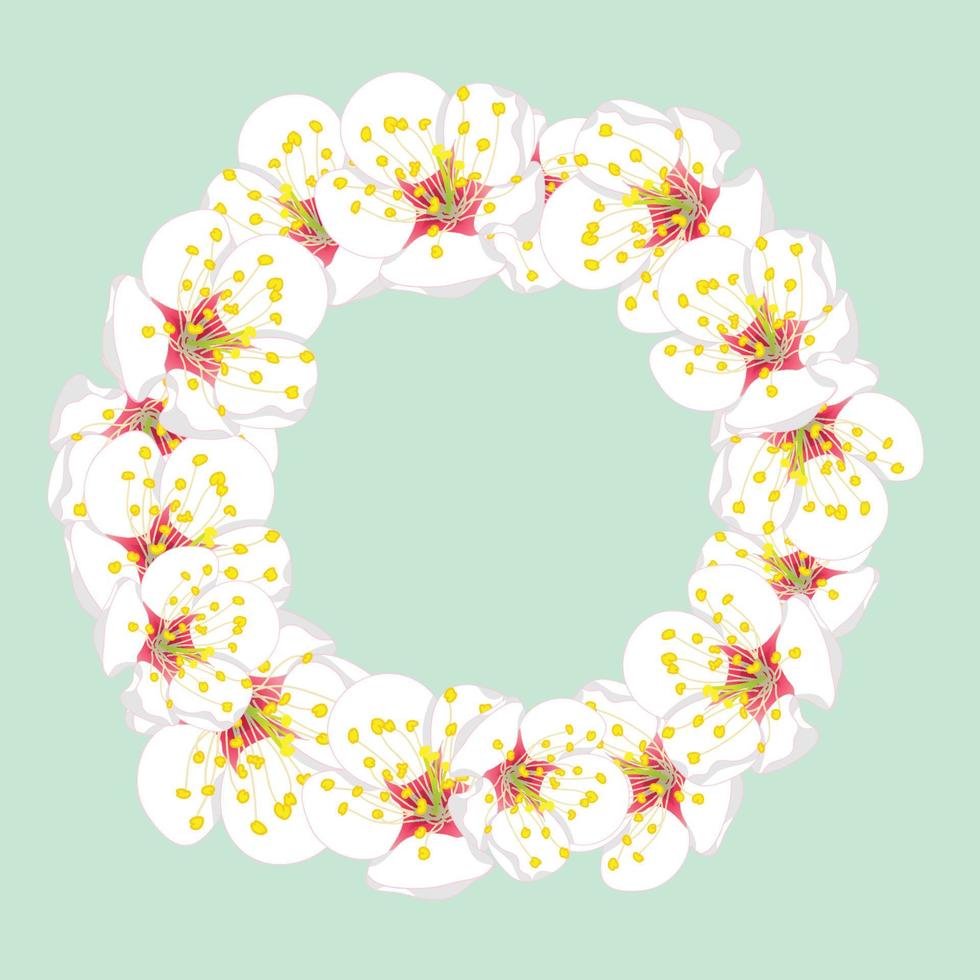coroa de flores de flor de ameixa branca em verde mint2 vetor