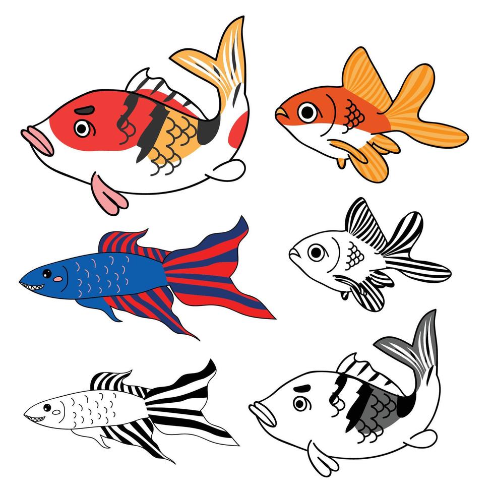carpa, peixinho dourado, conjunto de peixe-lutador-siamês vetor