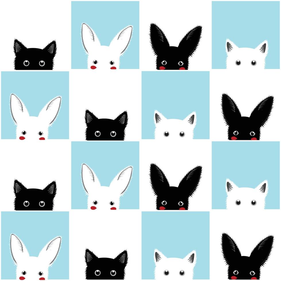 fundo de tabuleiro de xadrez de coelho de gato azul branco preto vetor