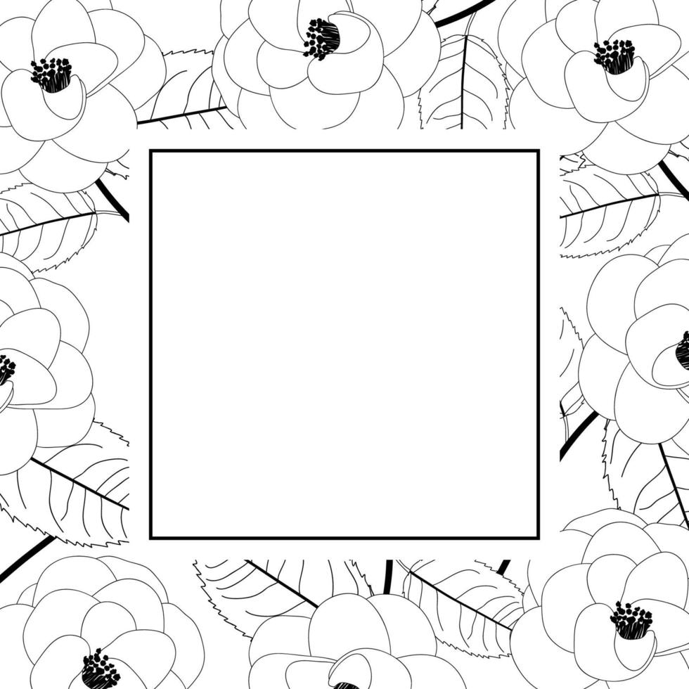 flor de camélia no contorno de cartão de bandeira branca vetor