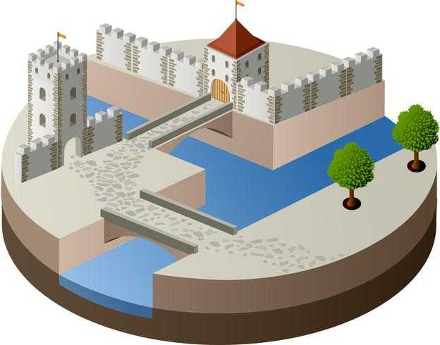 Vista em perspectiva de um castelo medieval vetor