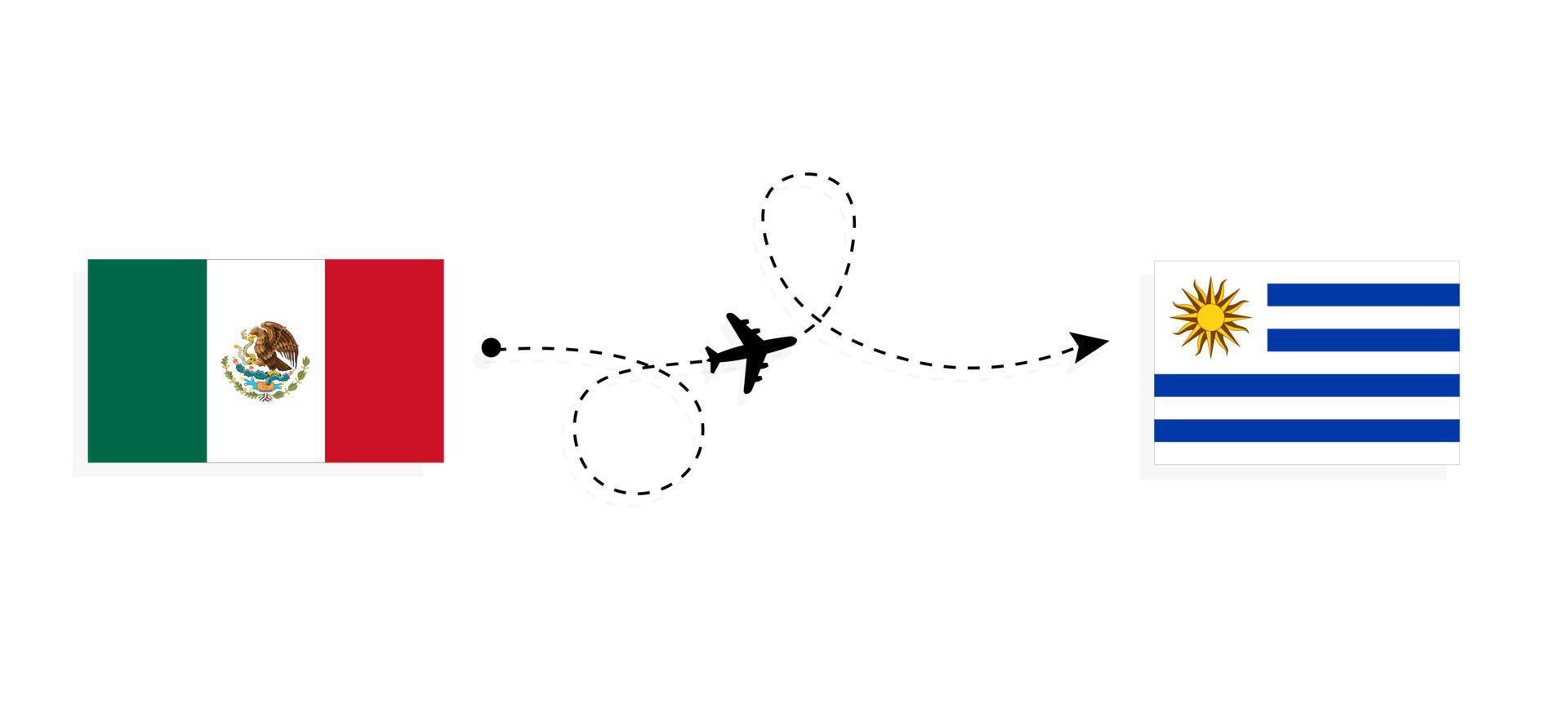 voo e viagem do méxico para o uruguai pelo conceito de viagem de avião de passageiros vetor