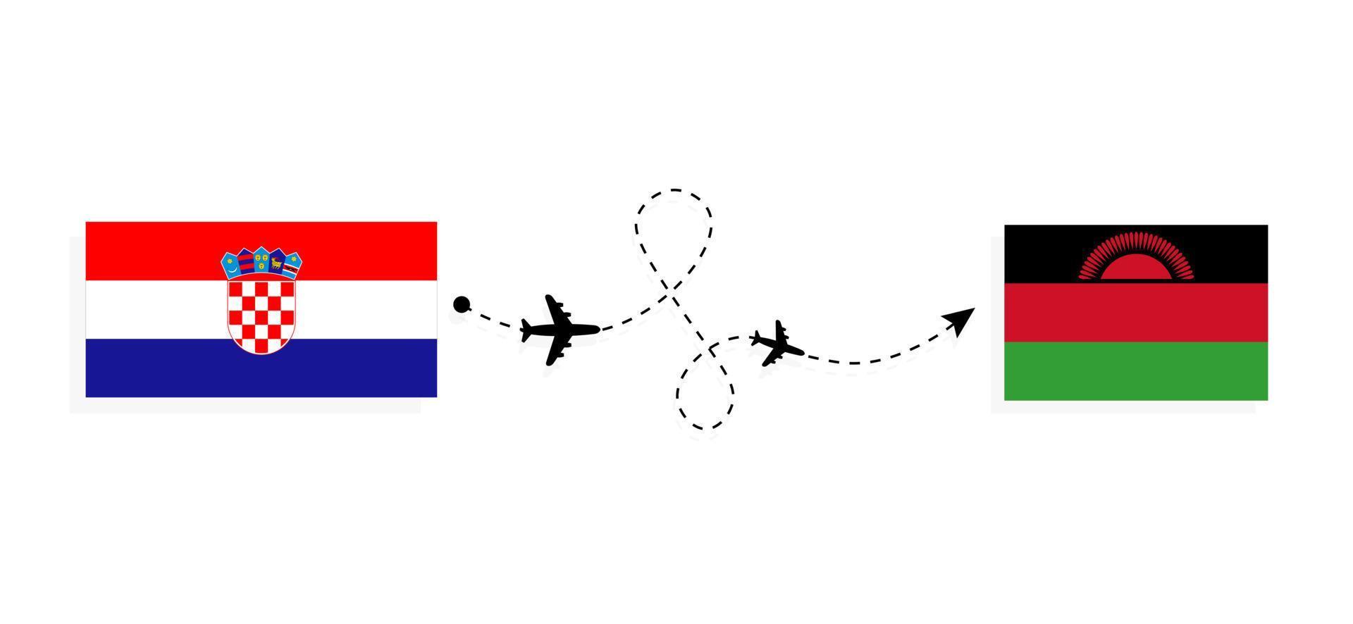 voo e viagem da croácia para o malawi pelo conceito de viagem de avião de passageiros vetor