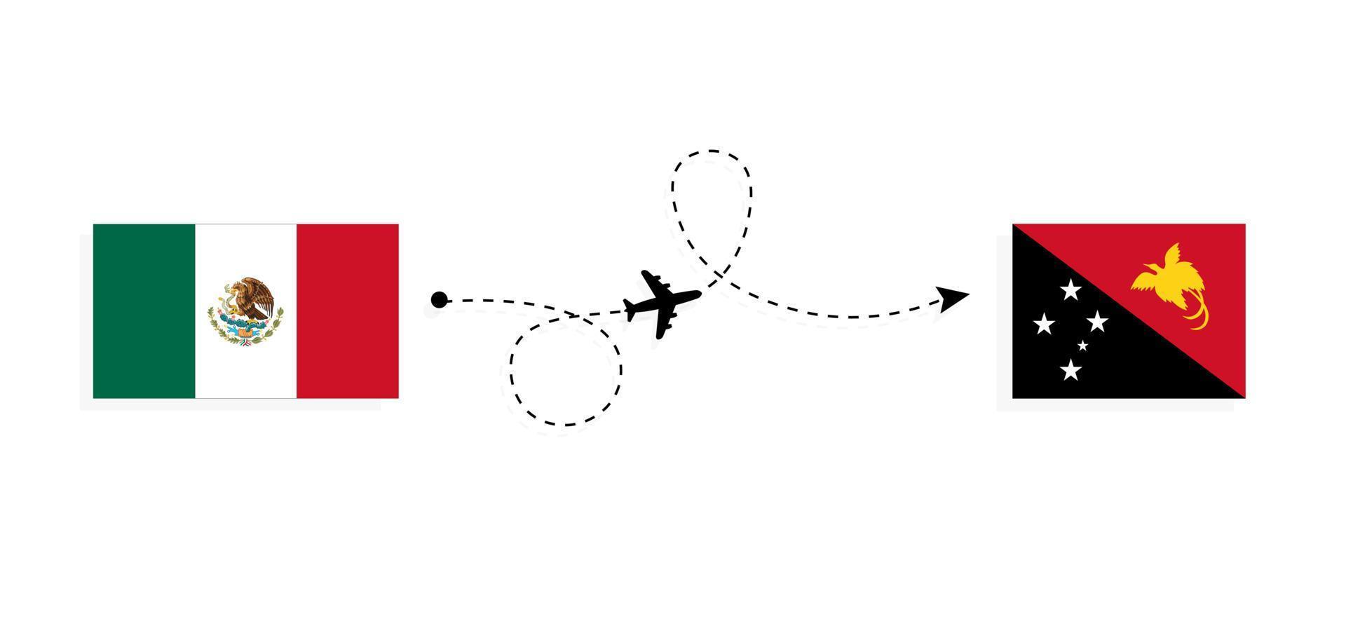 voo e viagem do méxico para papua nova guiné pelo conceito de viagem de avião de passageiros vetor