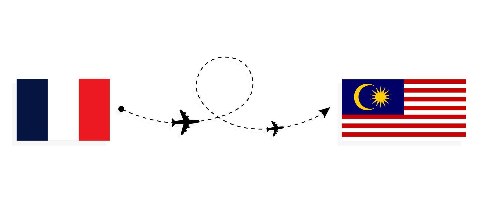 voo e viagem da frança para a malásia pelo conceito de viagem de avião de passageiros vetor