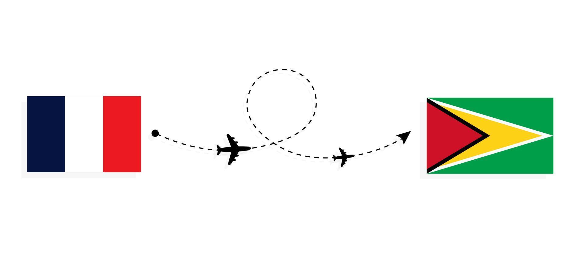 voo e viagem da frança para a guiana pelo conceito de viagem de avião de passageiros vetor