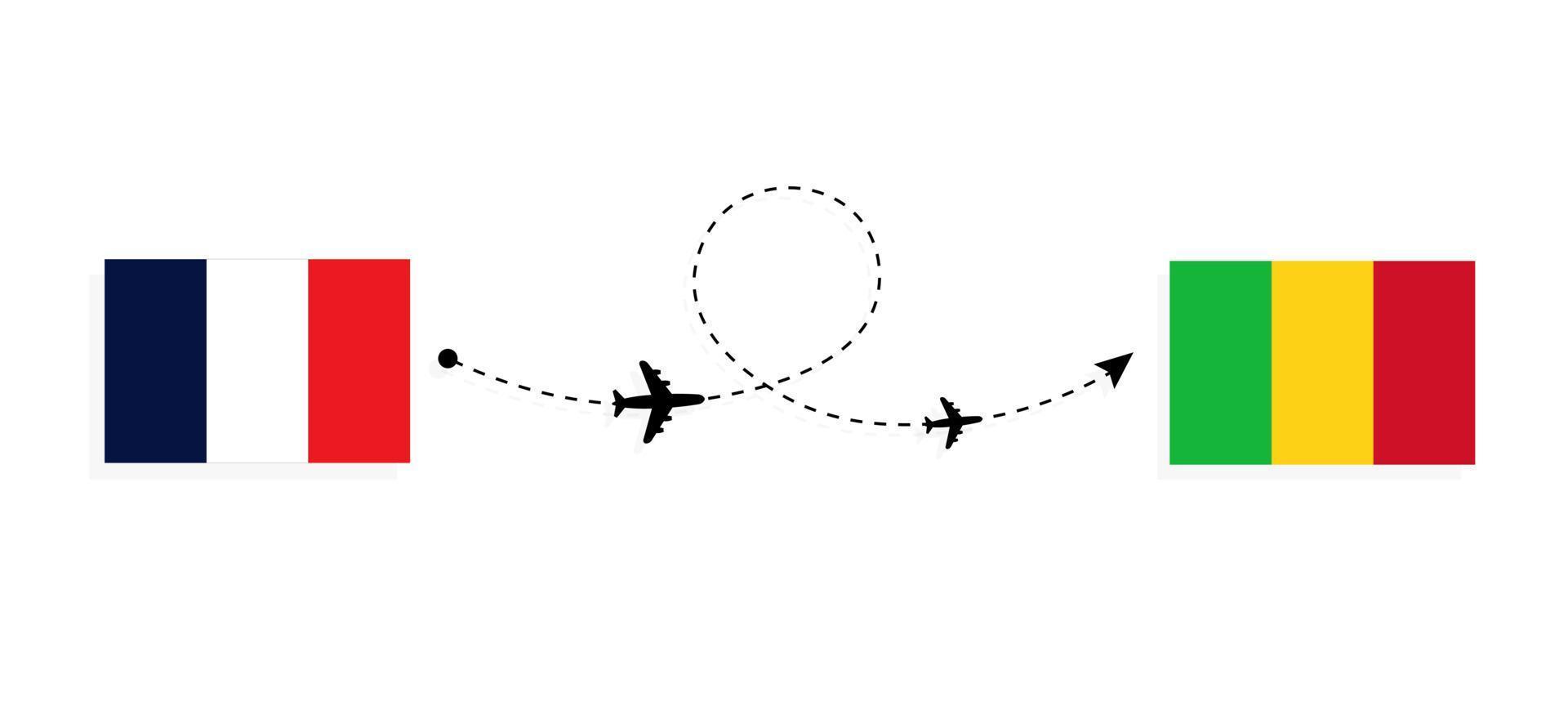 voo e viagem da frança para o mali pelo conceito de viagens de avião de passageiros vetor