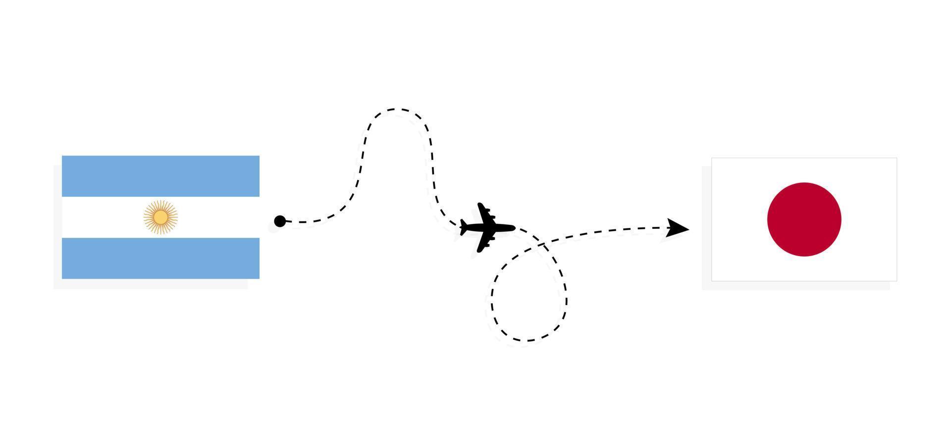 voo e viagem da argentina para o japão pelo conceito de viagem de avião de passageiros vetor