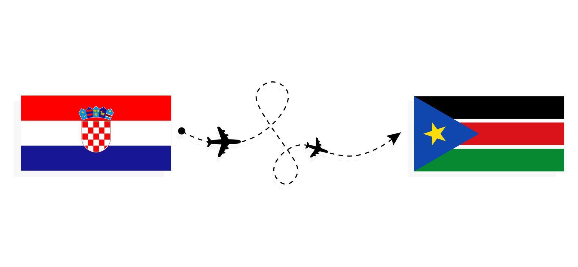 voo e viagem da croácia para o sudão do sul pelo conceito de viagem de avião de passageiros vetor